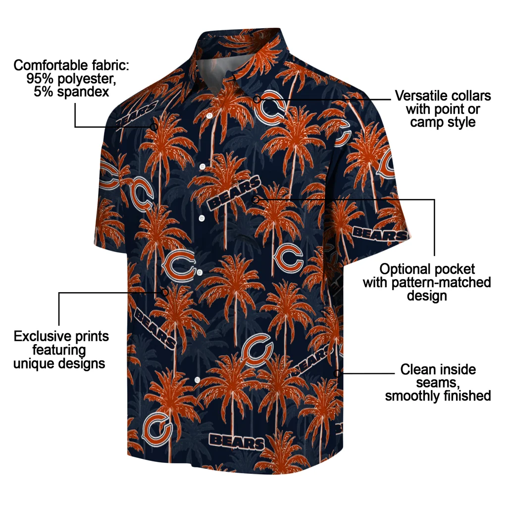 Chicago Bears Hawaiian Shirt - Palm Tree Motif chicago bears palm grove blue hawaiian shirts new arrival