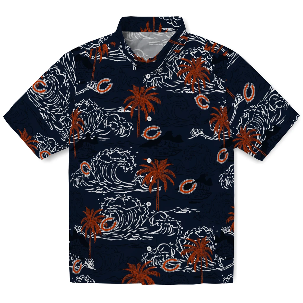 Chicago Bears Hawaiian Shirt - Wave Palm chicago bears wave palm blue hawaiian shirts best selling