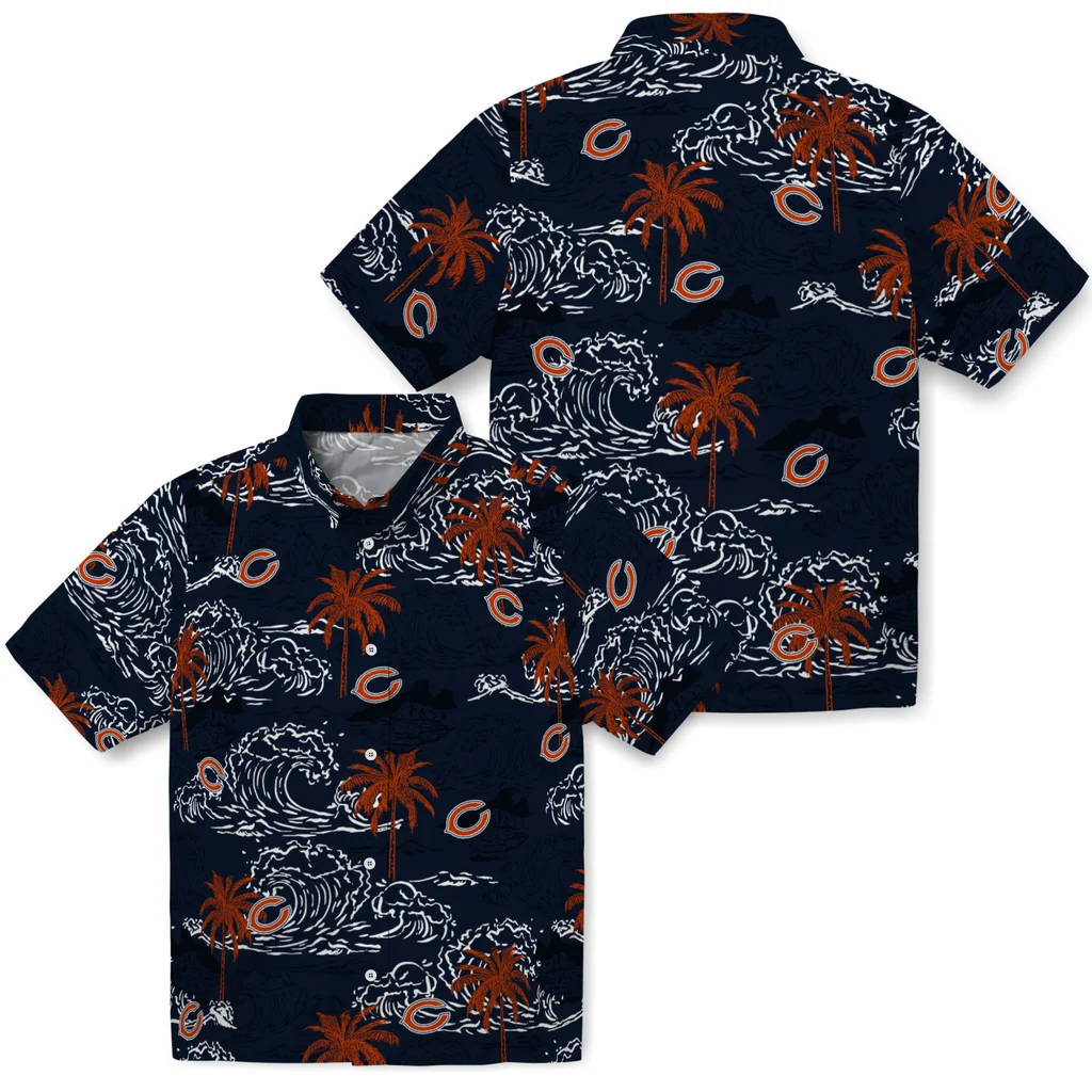 Chicago Bears Hawaiian Shirt - Wave Palm chicago bears wave palm blue hawaiian shirts high quality