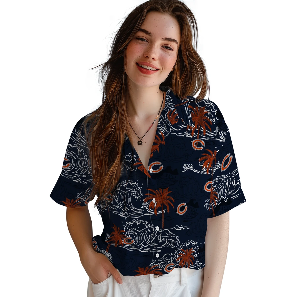 Chicago Bears Hawaiian Shirt - Wave Palm chicago bears wave palm blue hawaiian shirts latest model