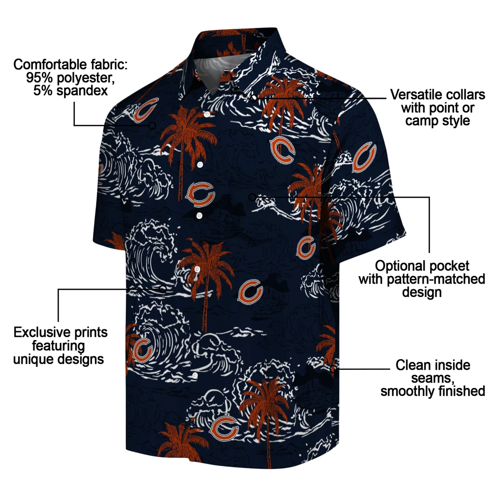 Chicago Bears Hawaiian Shirt - Wave Palm chicago bears wave palm blue hawaiian shirts new arrival