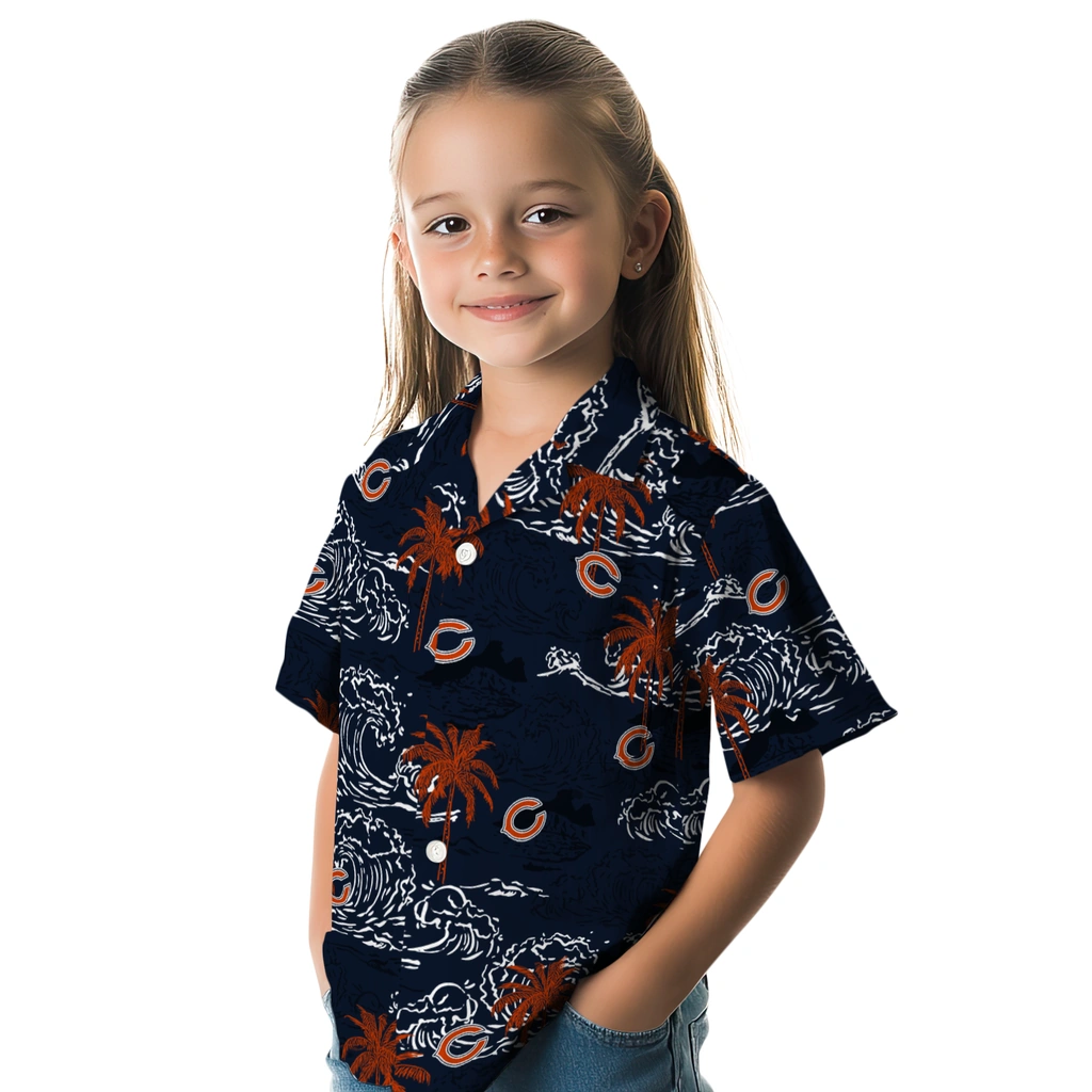 Chicago Bears Hawaiian Shirt - Wave Palm chicago bears wave palm blue hawaiian shirts premium grade