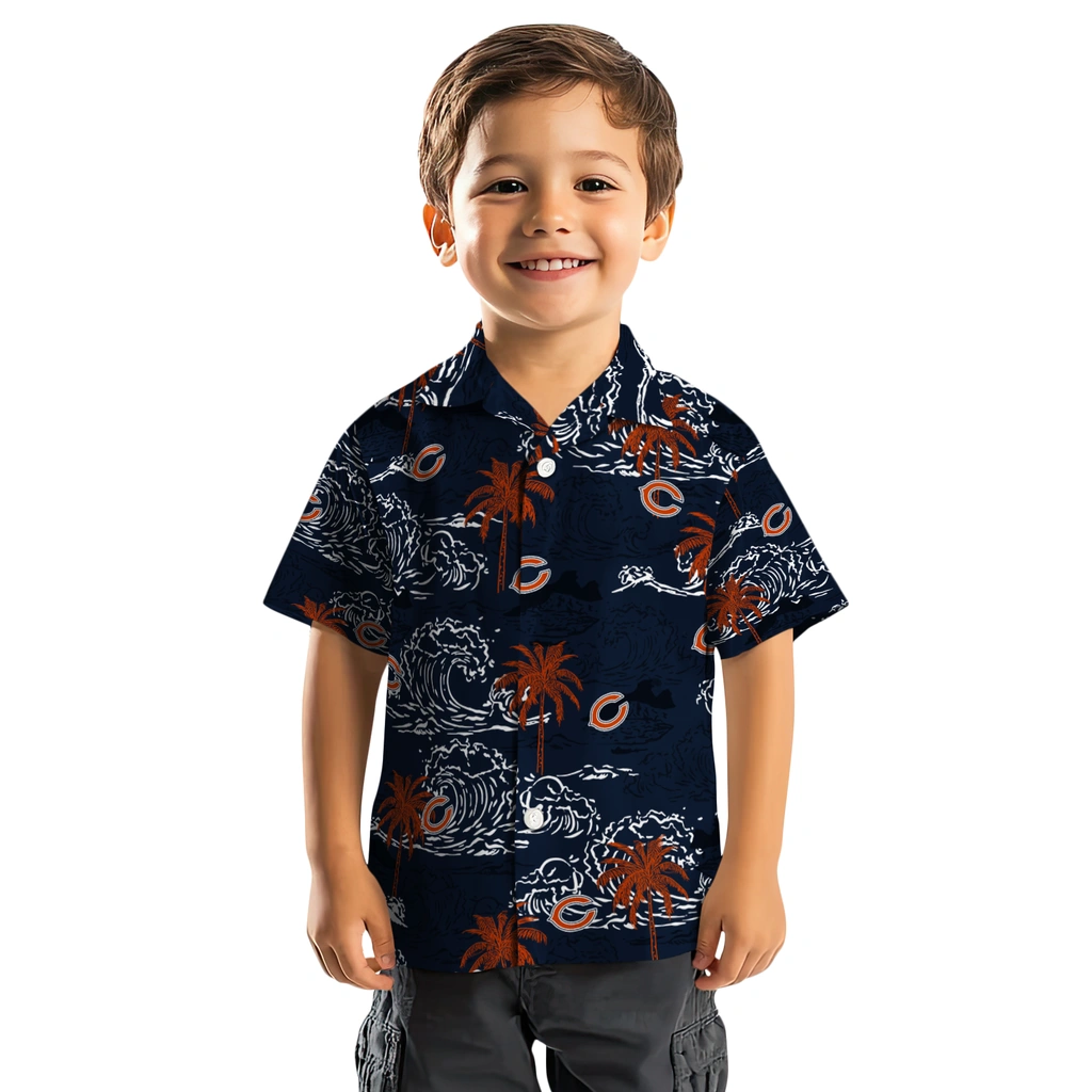 Chicago Bears Hawaiian Shirt - Wave Palm chicago bears wave palm blue hawaiian shirts top rated