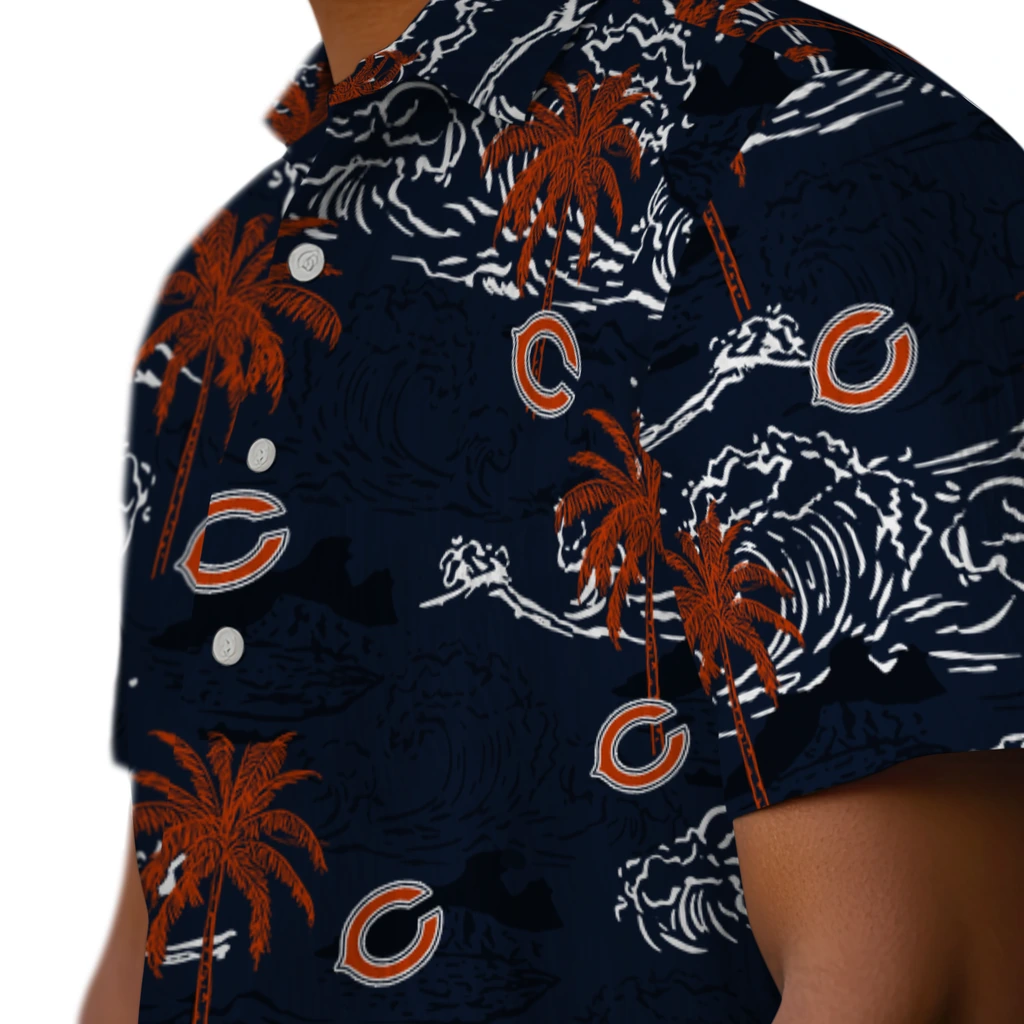 Chicago Bears Hawaiian Shirt - Wave Palm chicago bears wave palm blue hawaiian shirts trendy