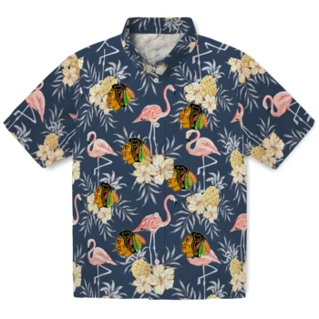 chicago blackhawks flamingo hibiscus navy hawaiian shirts best selling