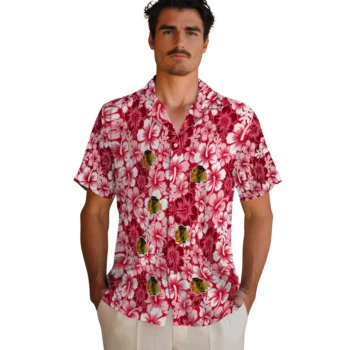 chicago blackhawks hibiscus blooms red hawaiian shirts fashion forward