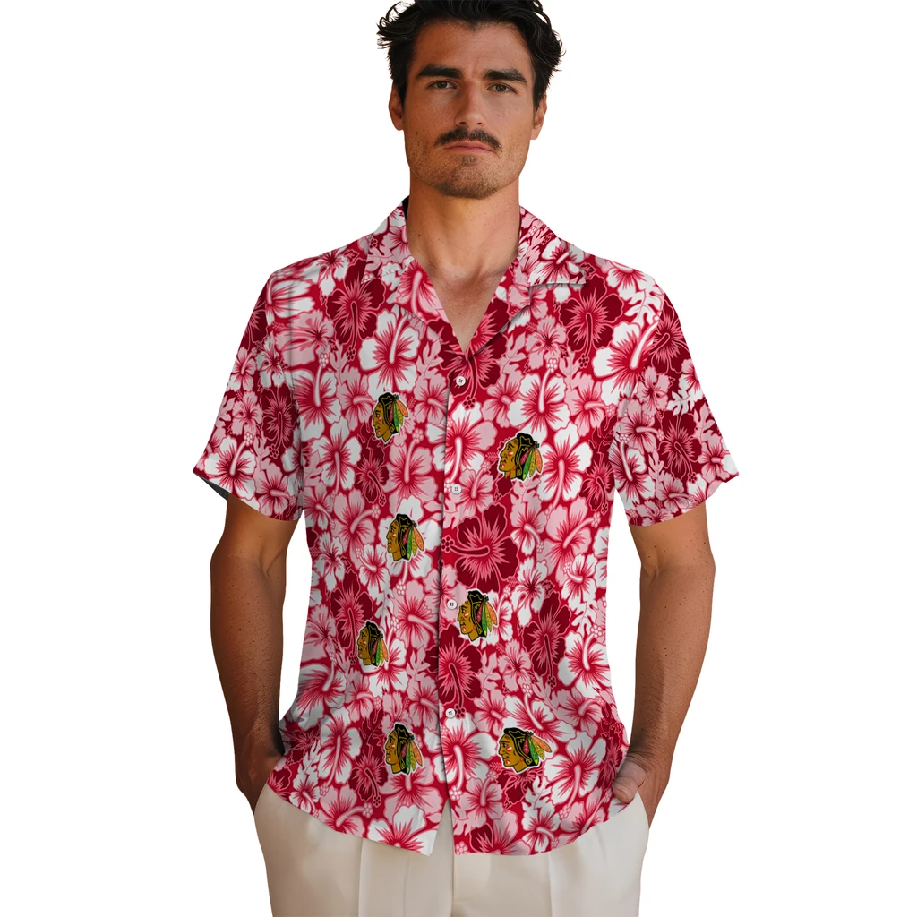 Chicago Blackhawks Hawaiian Shirt - Hibiscus Blooms chicago blackhawks hibiscus blooms red hawaiian shirts fashion forward