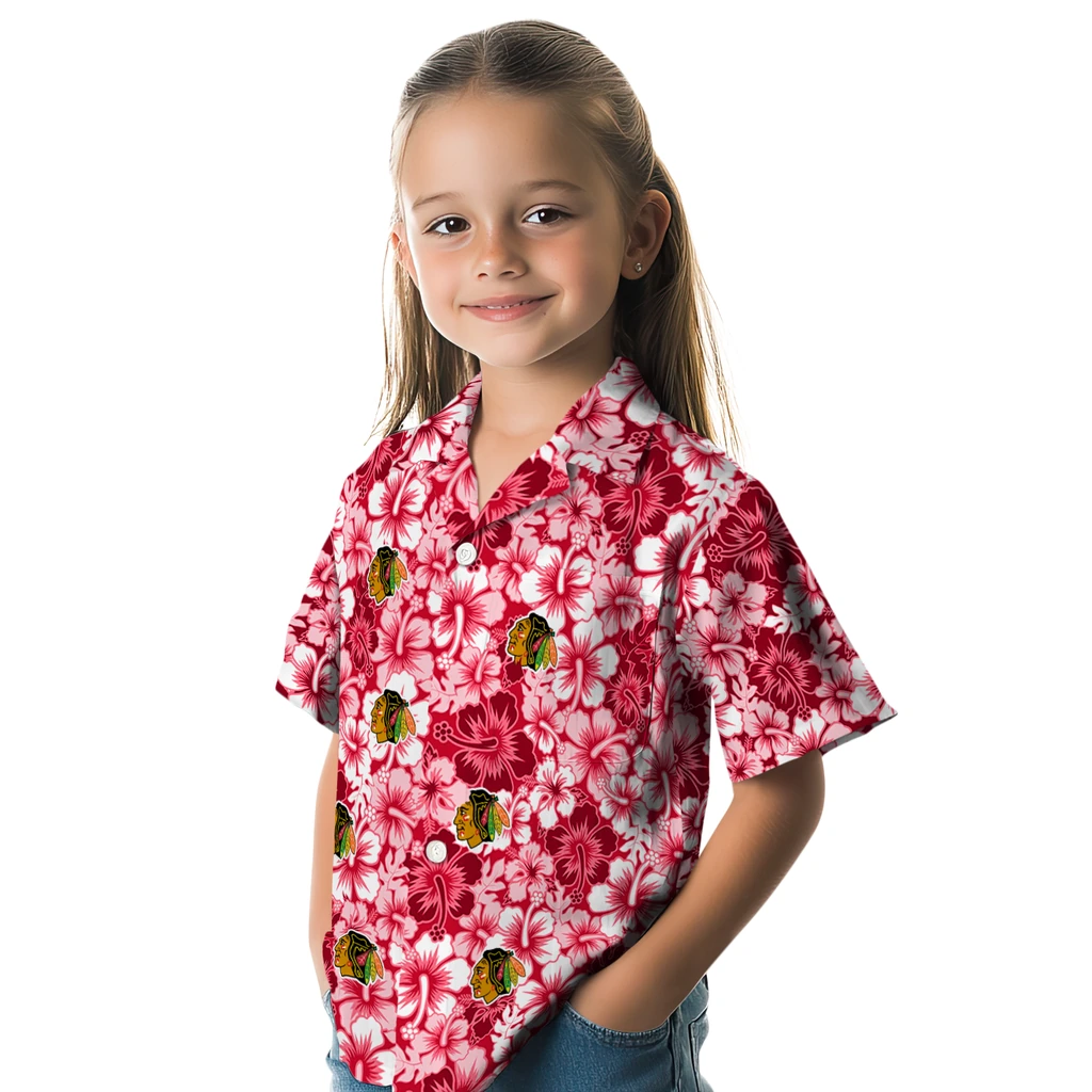 Chicago Blackhawks Hawaiian Shirt - Hibiscus Blooms chicago blackhawks hibiscus blooms red hawaiian shirts premium grade