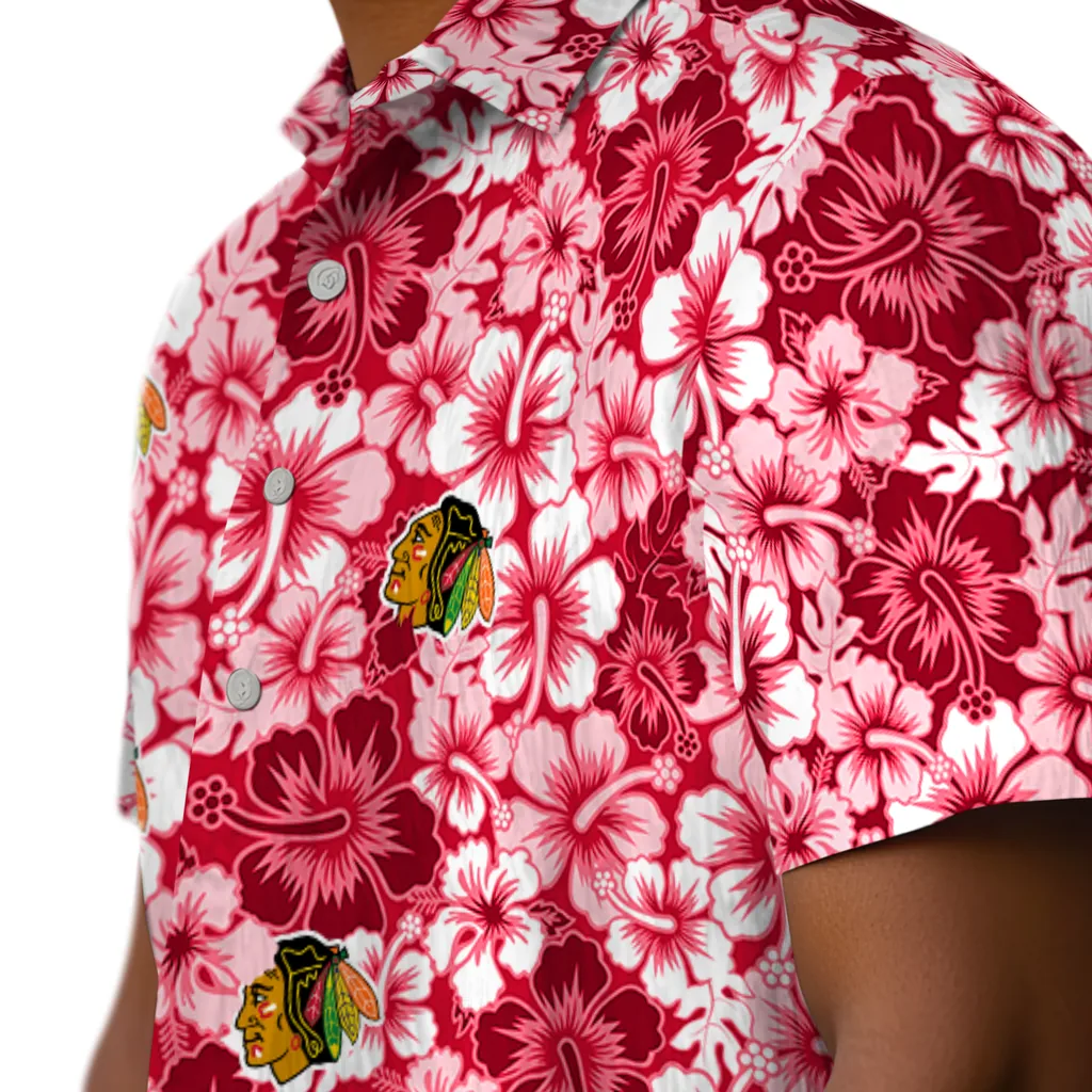 Chicago Blackhawks Hawaiian Shirt - Hibiscus Blooms chicago blackhawks hibiscus blooms red hawaiian shirts trendy
