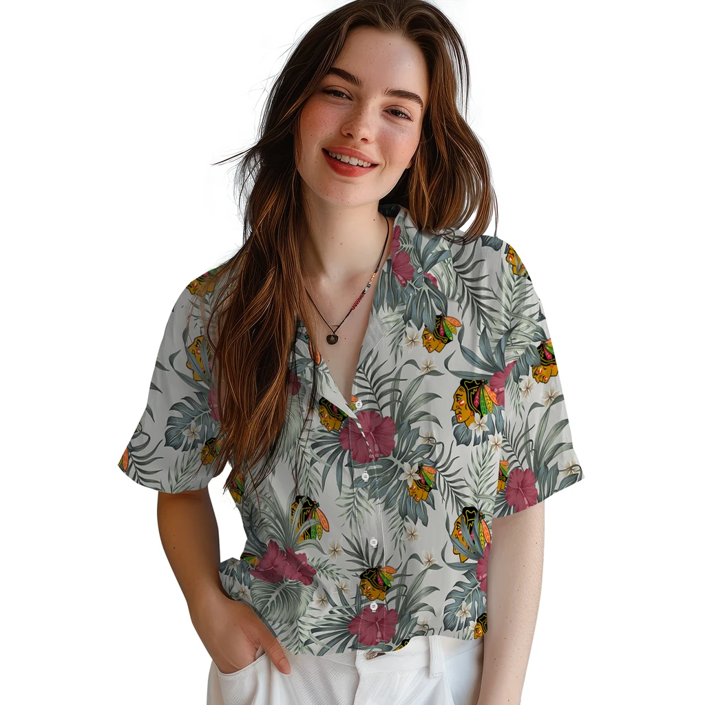 Chicago Blackhawks Hawaiian Shirt - Hibiscus Designs chicago blackhawks hibiscus designs beige hawaiian shirts latest model