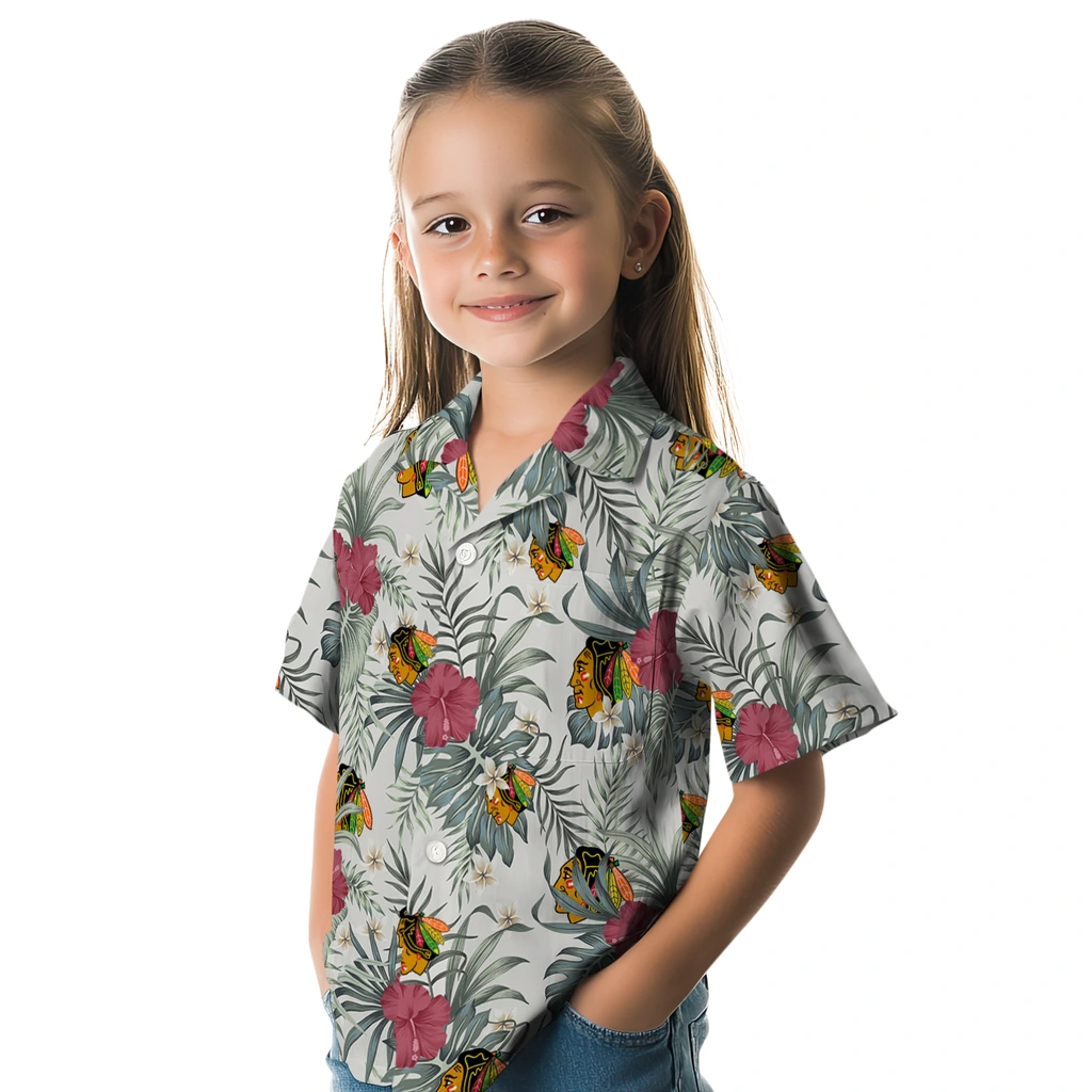 Chicago Blackhawks Hawaiian Shirt - Hibiscus Designs chicago blackhawks hibiscus designs beige hawaiian shirts premium grade