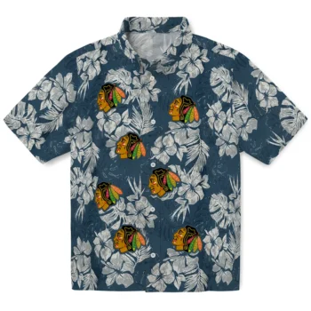 chicago blackhawks hibiscus flowers navy blue hawaiian shirts best selling