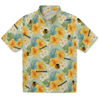 chicago blackhawks hibiscus mood pale lime yellow hawaiian shirts best selling