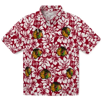 chicago blackhawks hibiscus motif red white hawaiian shirts best selling