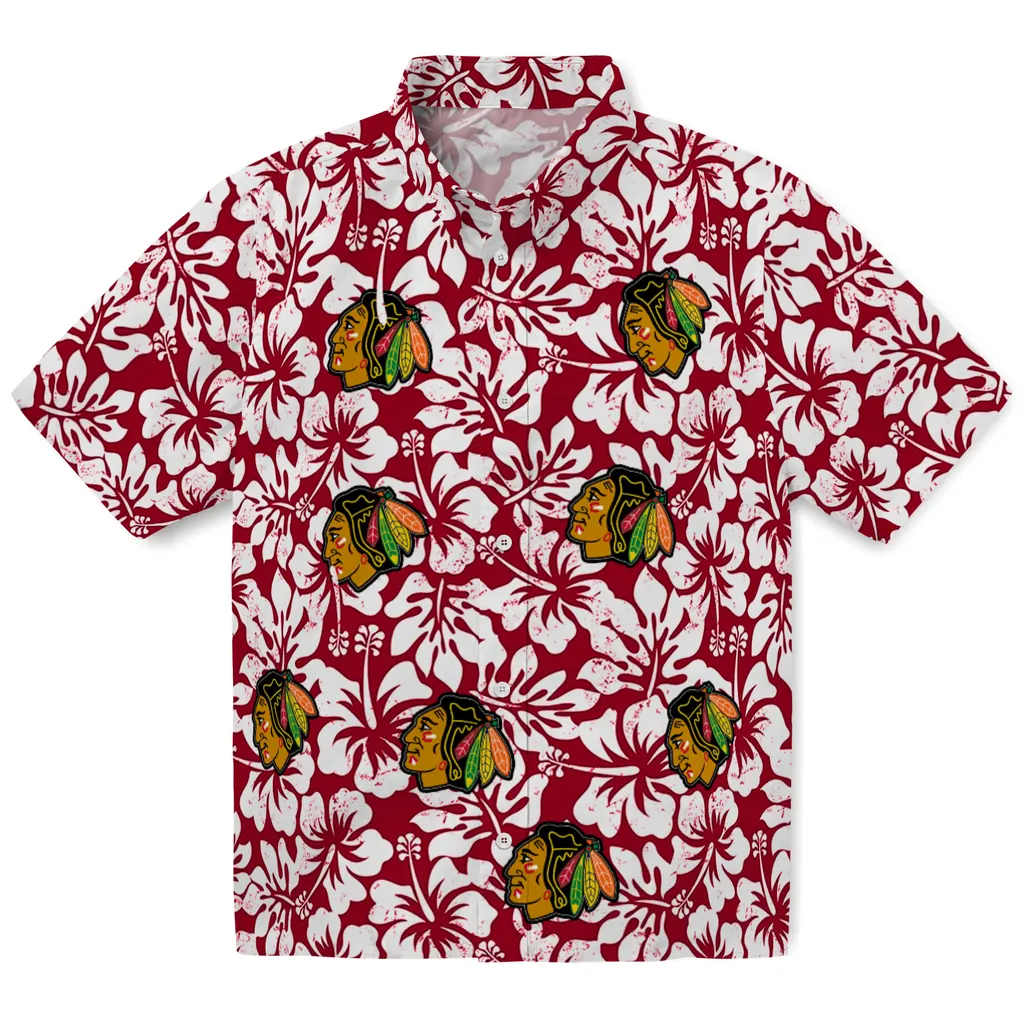 Chicago Blackhawks Hawaiian Shirt - Hibiscus Motif chicago blackhawks hibiscus motif red white hawaiian shirts best selling
