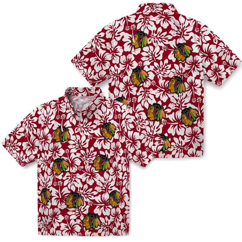 Chicago Blackhawks Hawaiian Shirt - Hibiscus Motif chicago blackhawks hibiscus motif red white hawaiian shirts high quality