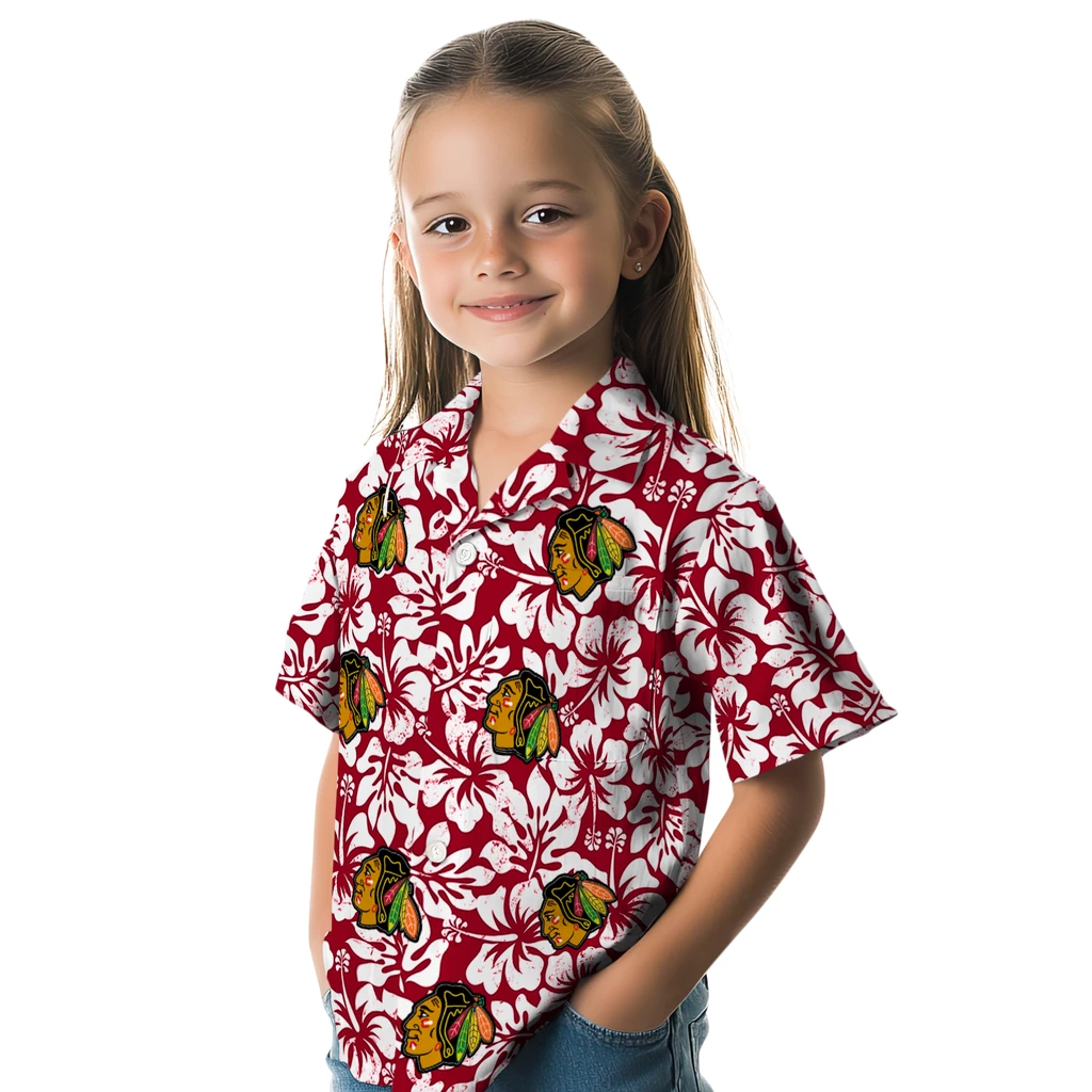 Chicago Blackhawks Hawaiian Shirt - Hibiscus Motif chicago blackhawks hibiscus motif red white hawaiian shirts premium grade