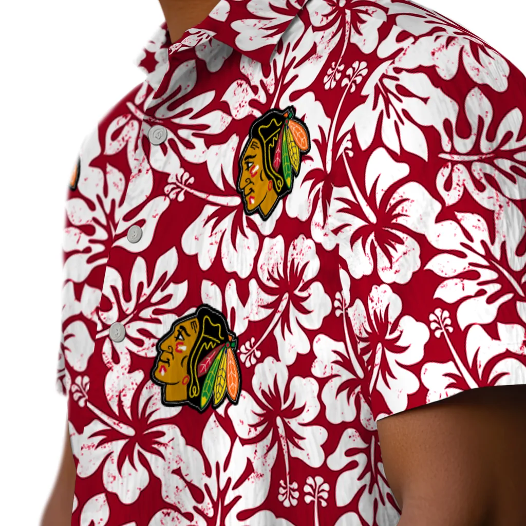 Chicago Blackhawks Hawaiian Shirt - Hibiscus Motif chicago blackhawks hibiscus motif red white hawaiian shirts trendy