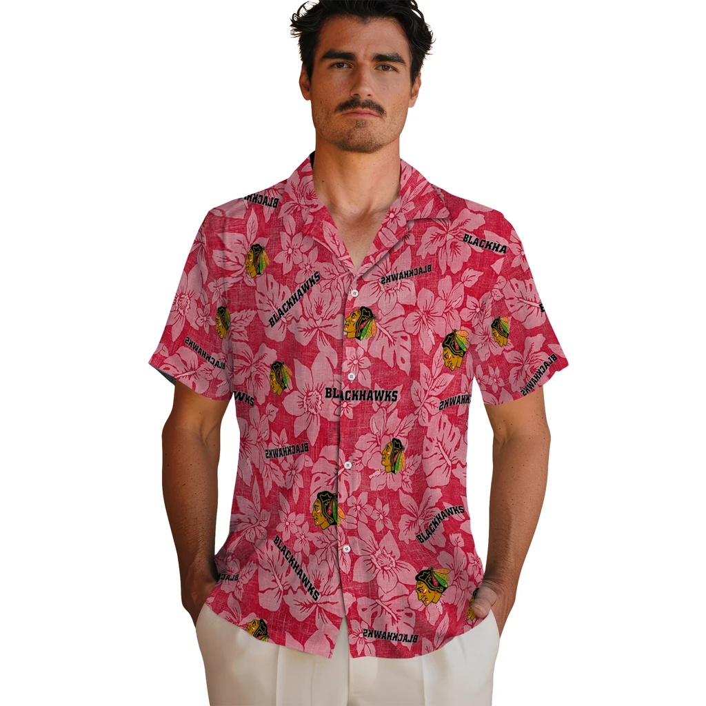 Chicago Blackhawks Hawaiian Shirt - Hibiscus Oasis chicago blackhawks hibiscus oasis red hawaiian shirts fashion forward