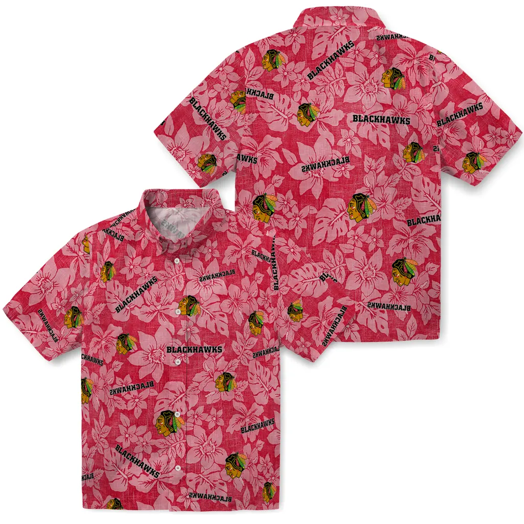 Chicago Blackhawks Hawaiian Shirt - Hibiscus Oasis chicago blackhawks hibiscus oasis red hawaiian shirts high quality