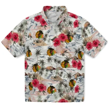 chicago blackhawks hibiscus seaside white hawaiian shirts best selling
