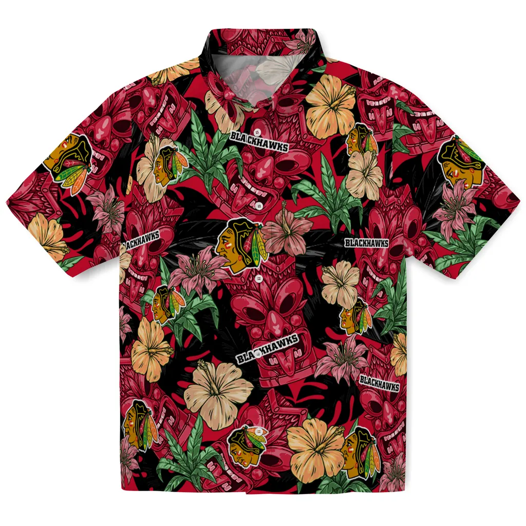 Chicago Blackhawks Hawaiian Shirt - Hibiscus Tiki Jungle chicago blackhawks tiki jungle red hawaiian shirts best selling