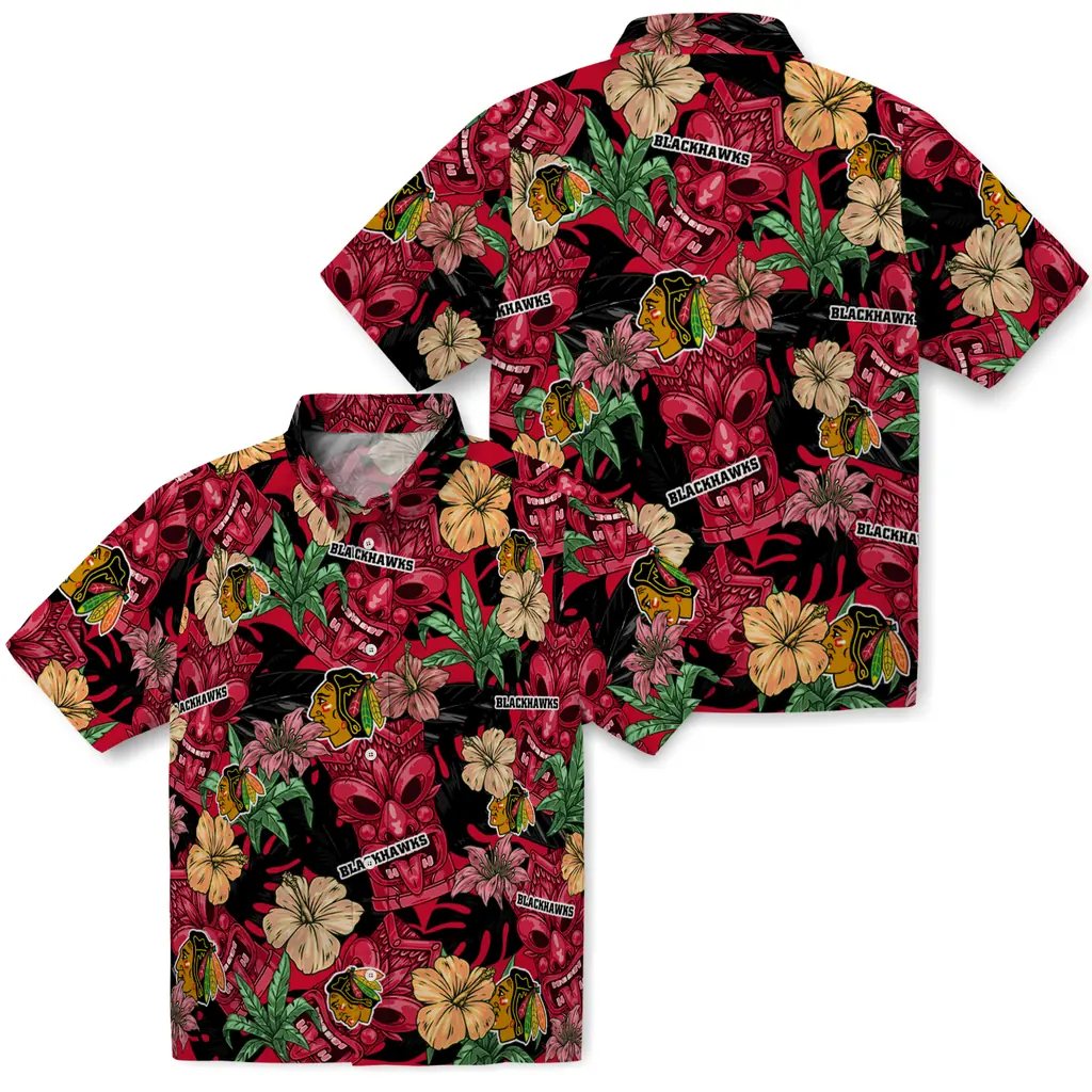 Chicago Blackhawks Hawaiian Shirt - Hibiscus Tiki Jungle chicago blackhawks tiki jungle red hawaiian shirts high quality