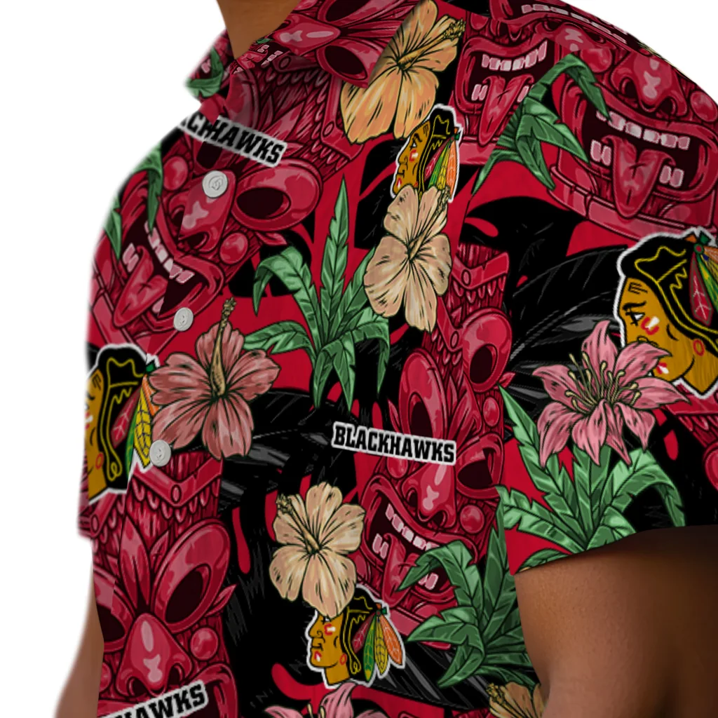 Chicago Blackhawks Hawaiian Shirt - Hibiscus Tiki Jungle chicago blackhawks tiki jungle red hawaiian shirts trendy
