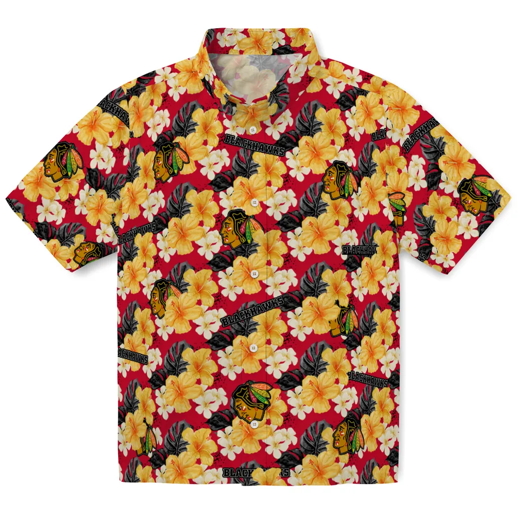 Chicago Blackhawks Hawaiian Shirt - Hibiscus Tropics chicago blackhawks hibiscus tropics red yellow hawaiian shirts best selling