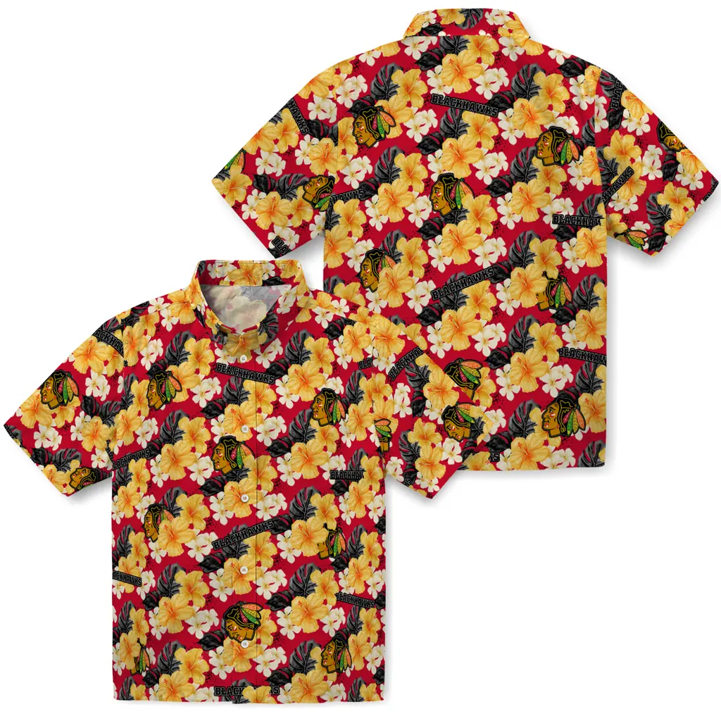 Chicago Blackhawks Hawaiian Shirt - Hibiscus Tropics chicago blackhawks hibiscus tropics red yellow hawaiian shirts high quality