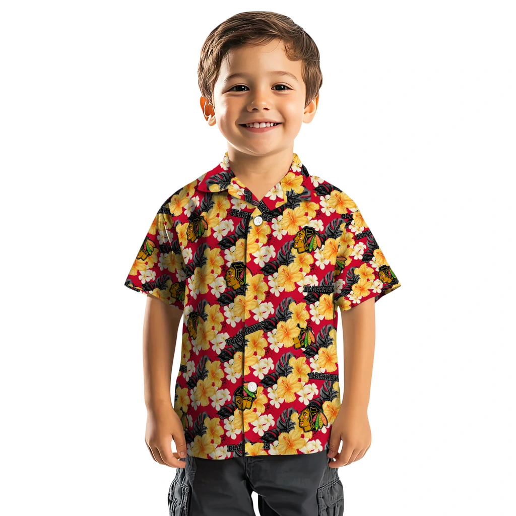 Chicago Blackhawks Hawaiian Shirt - Hibiscus Tropics chicago blackhawks hibiscus tropics red yellow hawaiian shirts top rated