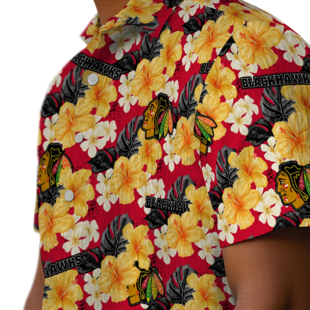 Chicago Blackhawks Hawaiian Shirt - Hibiscus Tropics chicago blackhawks hibiscus tropics red yellow hawaiian shirts trendy
