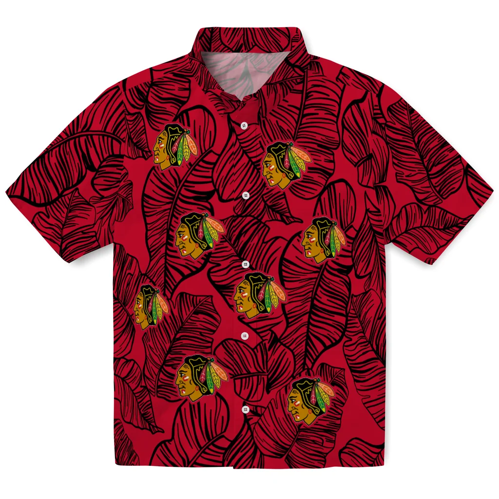 Chicago Blackhawks Hawaiian Shirt - Leaf Outline chicago blackhawks leaf outline red hawaiian shirts best selling