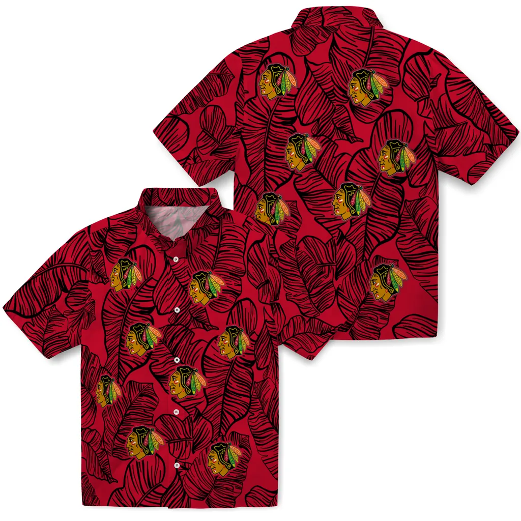 Chicago Blackhawks Hawaiian Shirt - Leaf Outline chicago blackhawks leaf outline red hawaiian shirts high quality