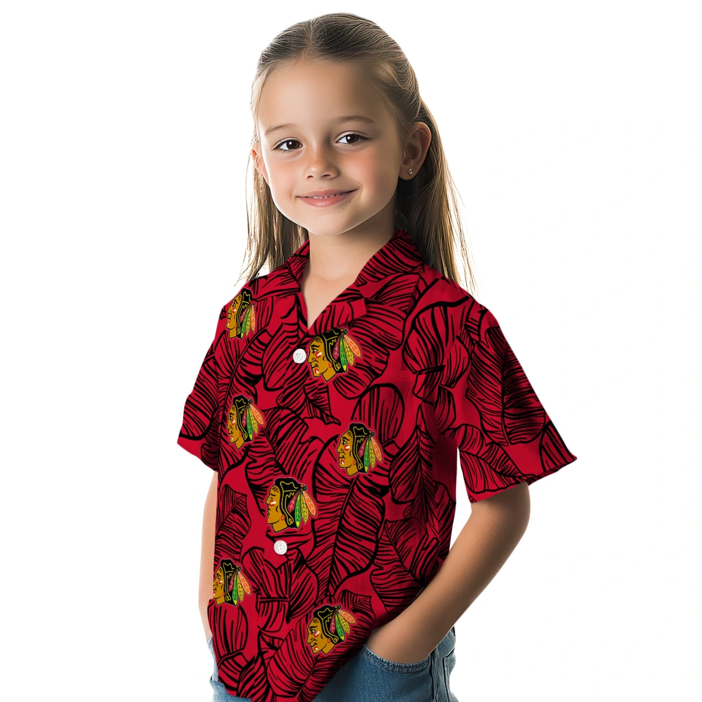 Chicago Blackhawks Hawaiian Shirt - Leaf Outline chicago blackhawks leaf outline red hawaiian shirts premium grade