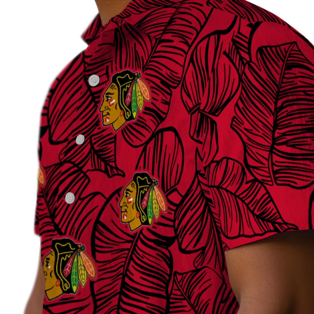 Chicago Blackhawks Hawaiian Shirt - Leaf Outline chicago blackhawks leaf outline red hawaiian shirts trendy