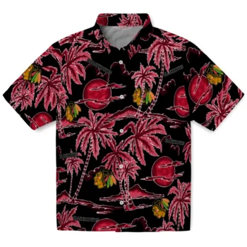 chicago blackhawks palm sunset hawaiian shirts best selling