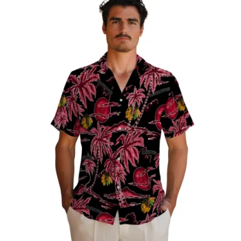 chicago blackhawks palm sunset hawaiian shirts fashion forward