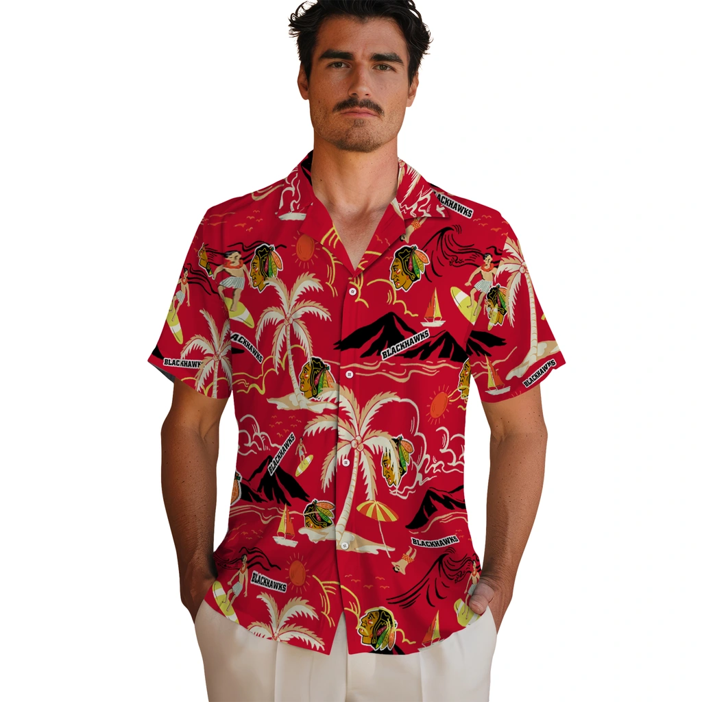Chicago Blackhawks Hawaiian Shirt - Palm Tree Island chicago blackhawks palm tree island red hawaiian shirts fashion forward