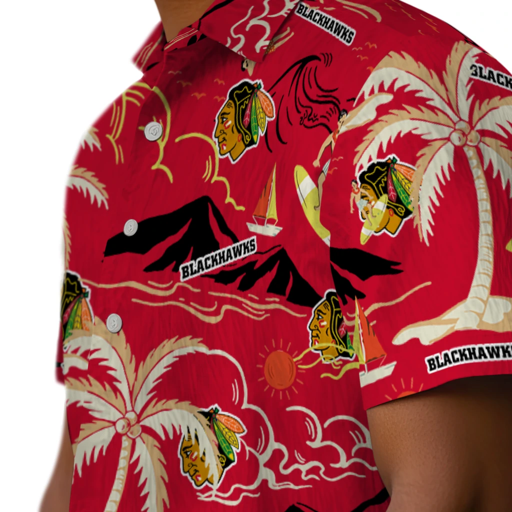 Chicago Blackhawks Hawaiian Shirt - Palm Tree Island chicago blackhawks palm tree island red hawaiian shirts trendy
