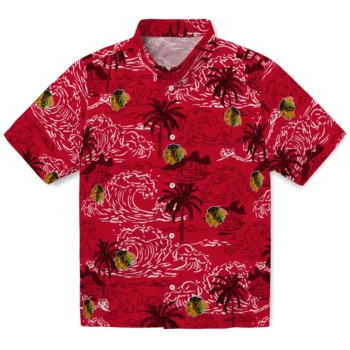 chicago blackhawks wave palm red hawaiian shirts best selling