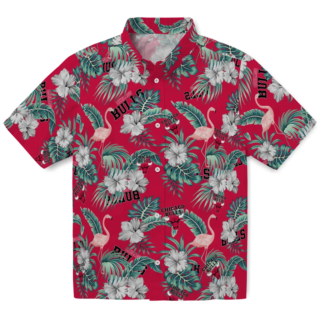Chicago Bulls Hawaiian Shirt - Flamingo and Hibiscus chicago bulls flamingo palms red hawaiian shirts best selling