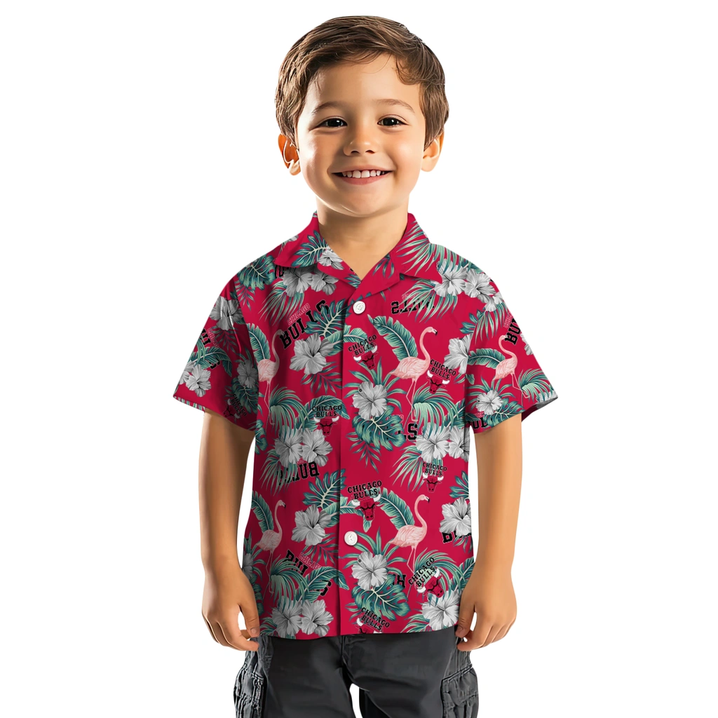 Chicago Bulls Hawaiian Shirt - Flamingo and Hibiscus chicago bulls flamingo palms red hawaiian shirts top rated