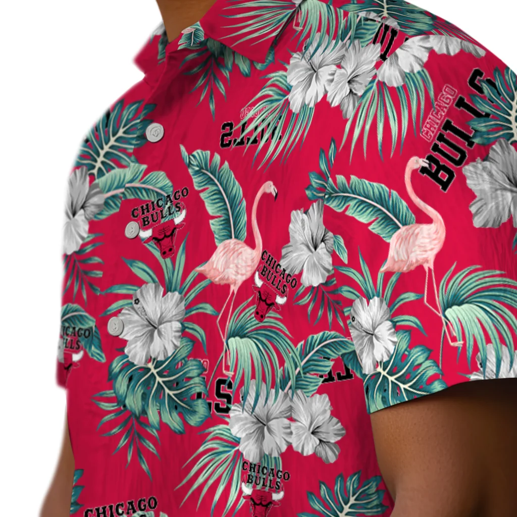 Chicago Bulls Hawaiian Shirt - Flamingo and Hibiscus chicago bulls flamingo palms red hawaiian shirts trendy