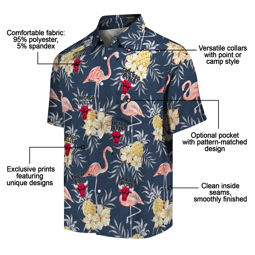 Chicago Bulls Hawaiian Shirt - Flamingo Hibiscus chicago bulls flamingo hibiscus navy hawaiian shirts new arrival
