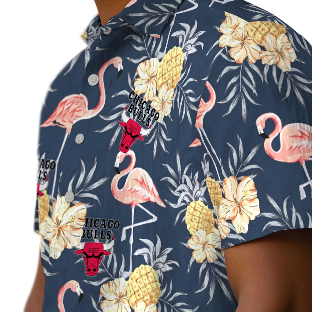 Chicago Bulls Hawaiian Shirt - Flamingo Hibiscus chicago bulls flamingo hibiscus navy hawaiian shirts trendy