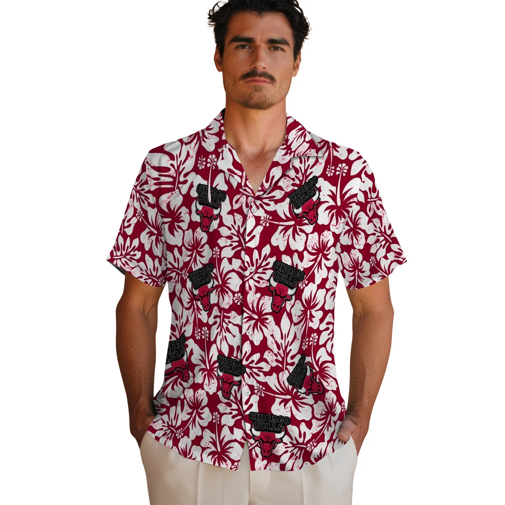 Chicago Bulls Hawaiian Shirt - Hibiscus Motif chicago bulls hibiscus motif red white hawaiian shirts fashion forward