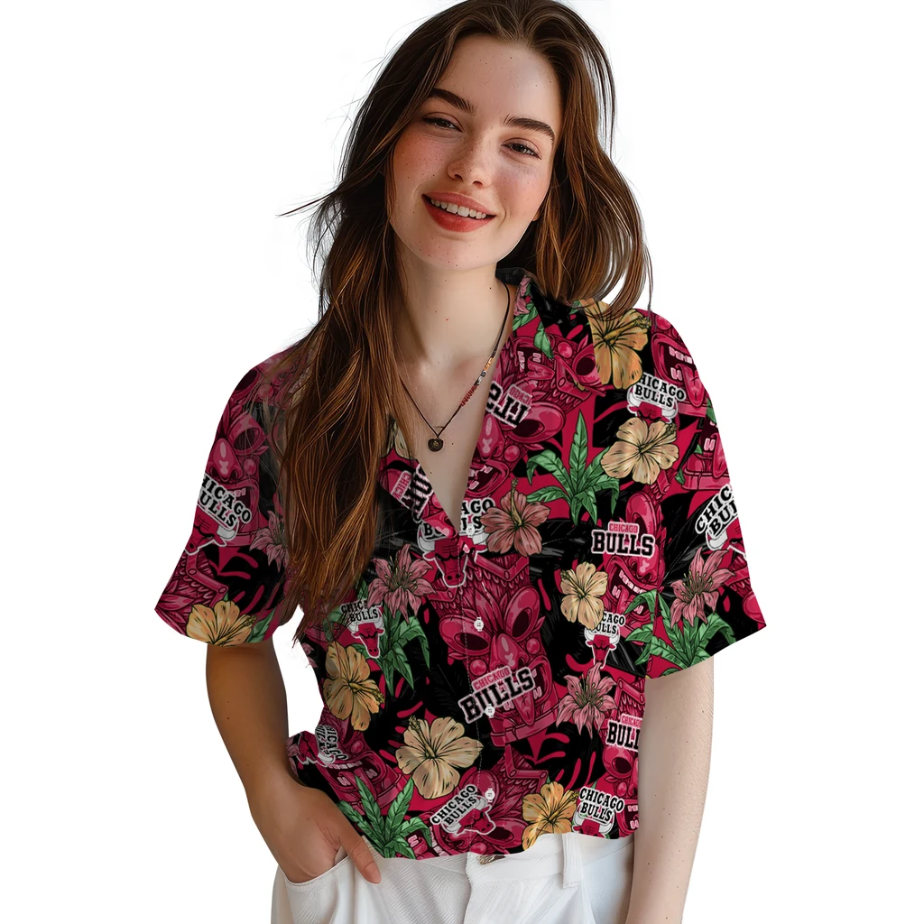 Chicago Bulls Hawaiian Shirt - Hibiscus Tiki Jungle chicago bulls tiki jungle red hawaiian shirts latest model