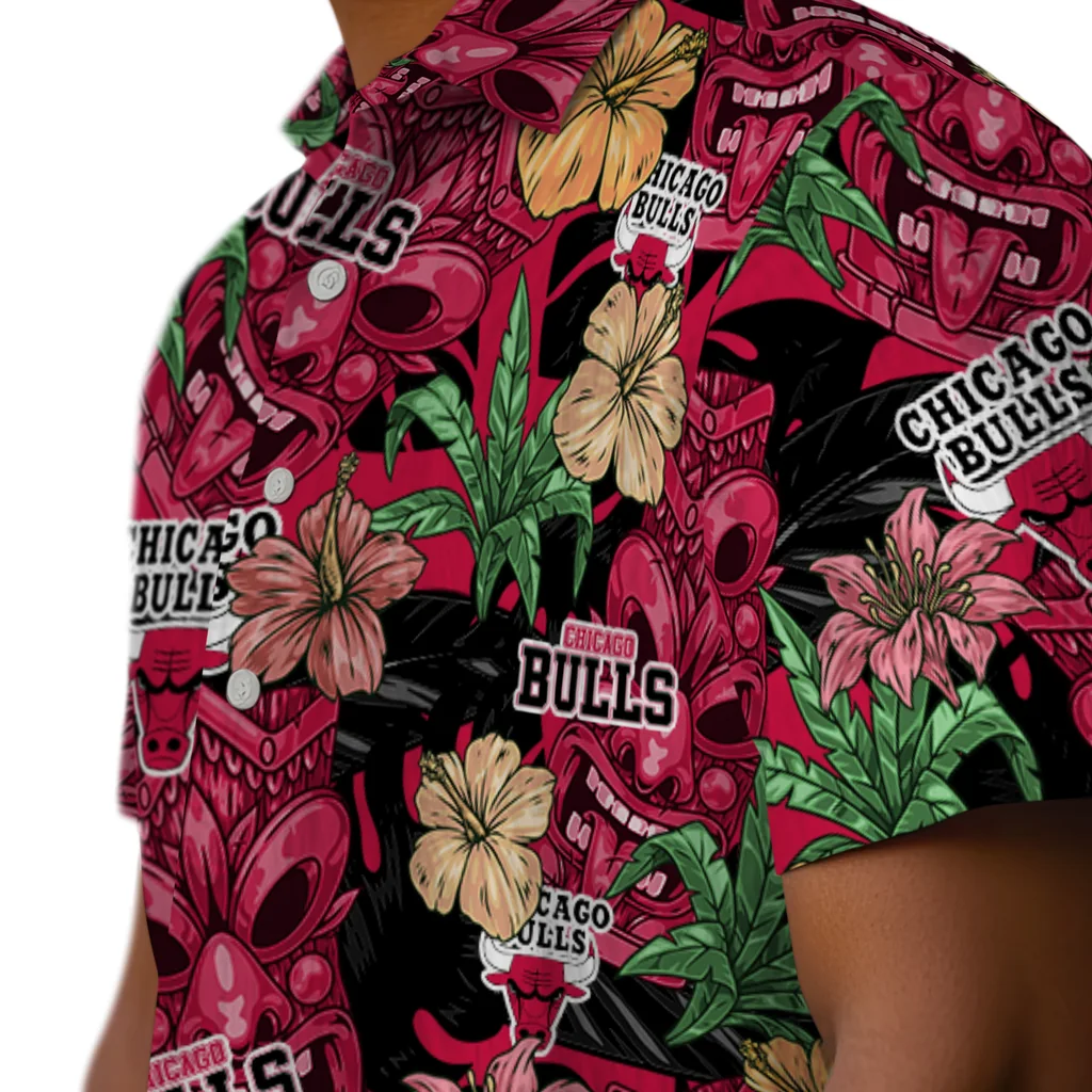 Chicago Bulls Hawaiian Shirt - Hibiscus Tiki Jungle chicago bulls tiki jungle red hawaiian shirts trendy