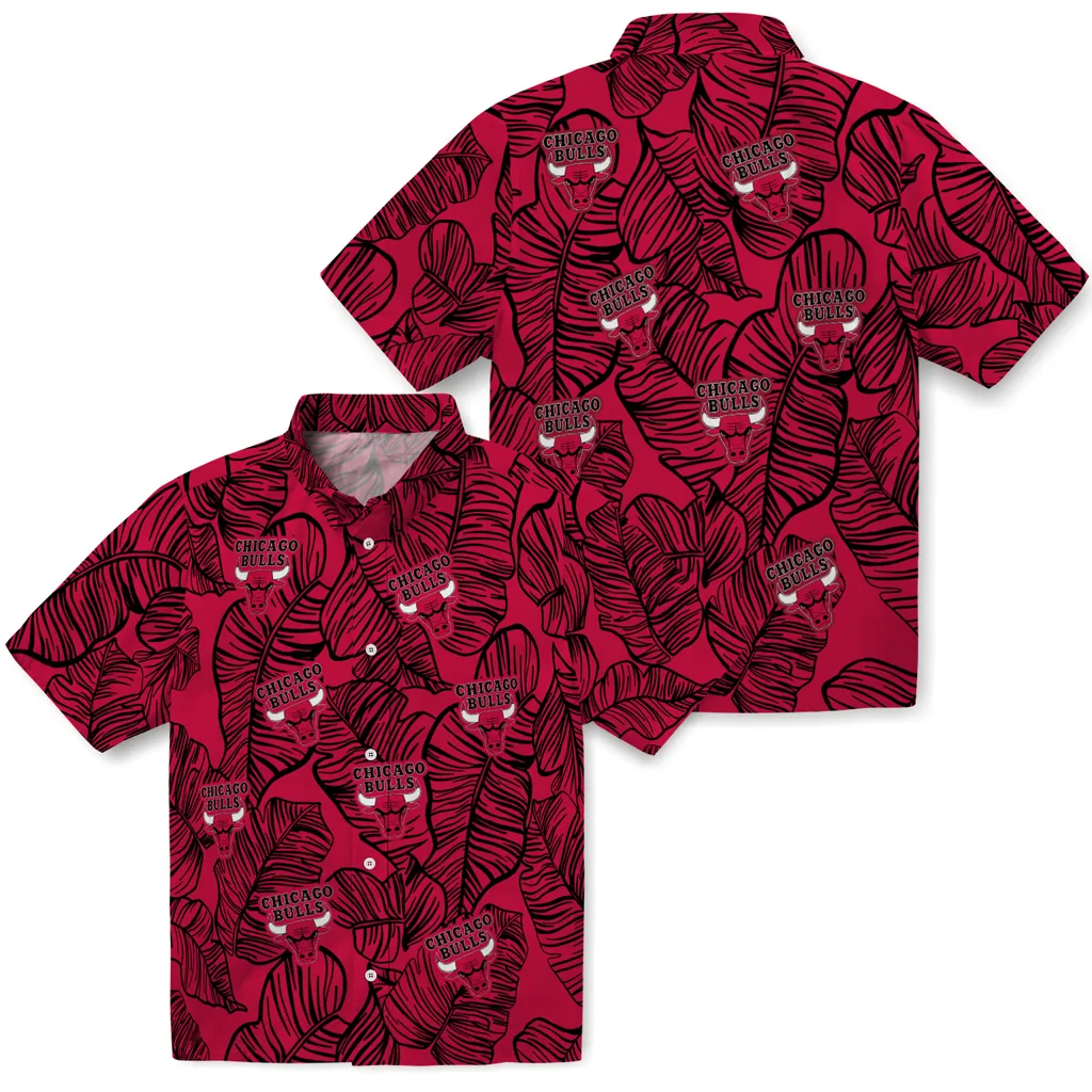 Chicago Bulls Hawaiian Shirt - Leaf Outline chicago bulls leaf outline red hawaiian shirts high quality